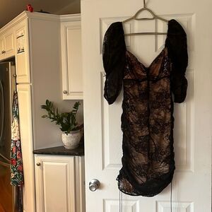 For Love and Lemons Delicate Asymmetrical Functional Side Seam Drawstring dress